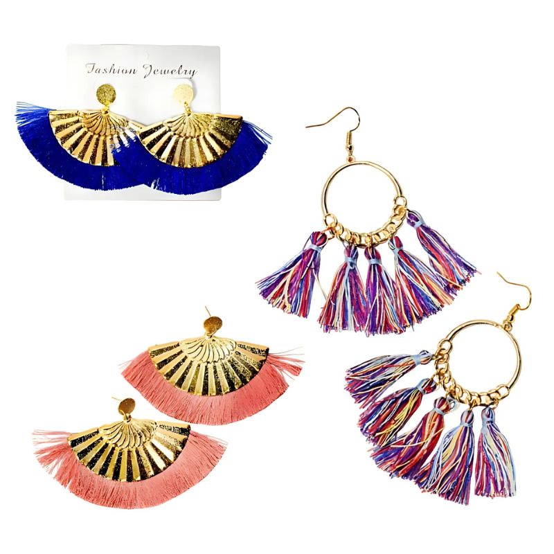 Aretes con Diseño de Pompones con Hilo Suelto Surtidos