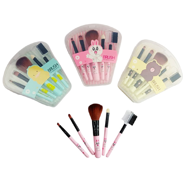 Set de brochas aplicadoras de maquillaje con stuche plástico Brush fine Makeup con presentación de osos