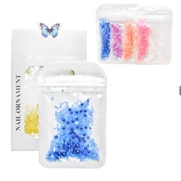 [7915441010460] Decoracion De Uñas De Cristales Y Perlas Empaque Blanco Y Mariposa Azul