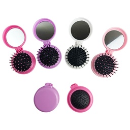 [M-104] Mini cepillo para cabello con espejo redondo plegable para viajes
